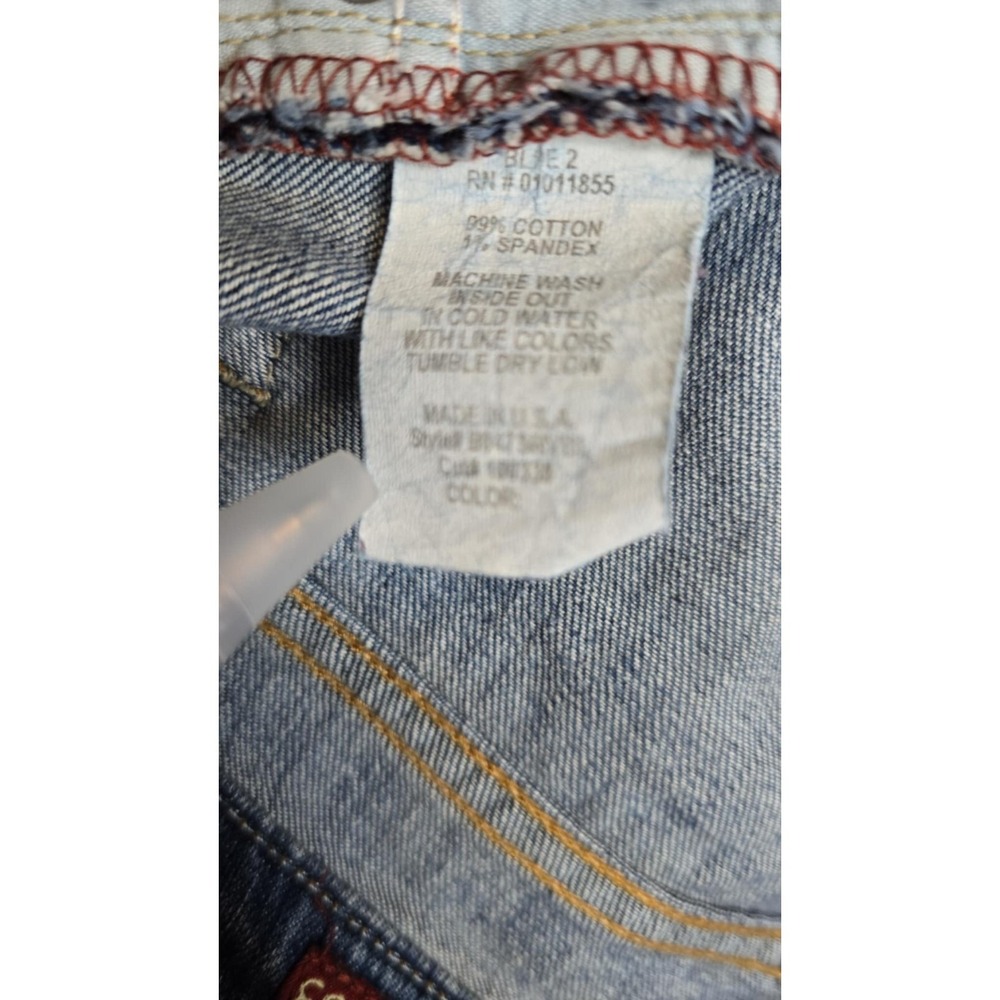 Blue 2 Flare leg Jeans Women's Low Rise Medium Wash Stretch Distressed 33 - Picture 15 of 16